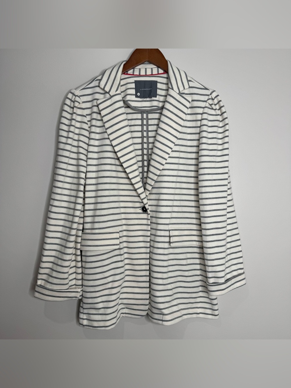 By Anthropologie White Navy Blue Striped Coastalβ Preppy Knit Blazer One Button